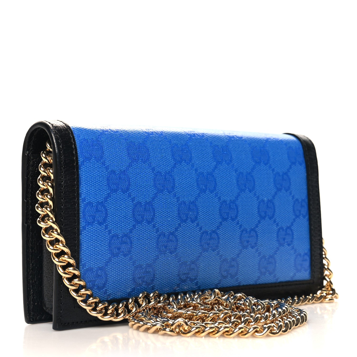 Gucci X ADIDAS Monogram Textured Dollar Calfskin Trefoil Embossed Wallet On Chain Blue 3 of 11