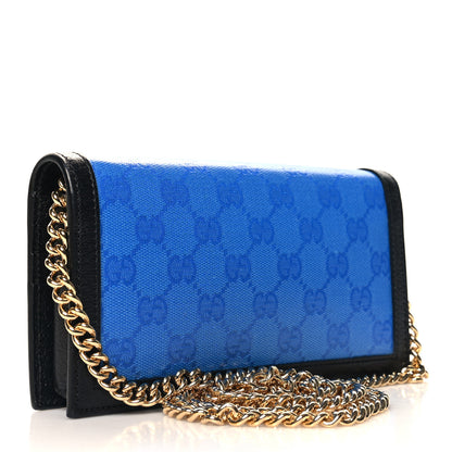 Gucci X ADIDAS Monogram Textured Dollar Calfskin Trefoil Embossed Wallet On Chain Blue 3 of 11