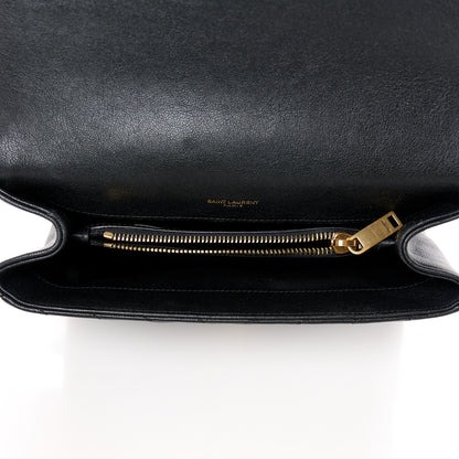 Saint Laurent Sheepskin Matelasse Chevron Monogram Medium College Bag Black 5 of 13