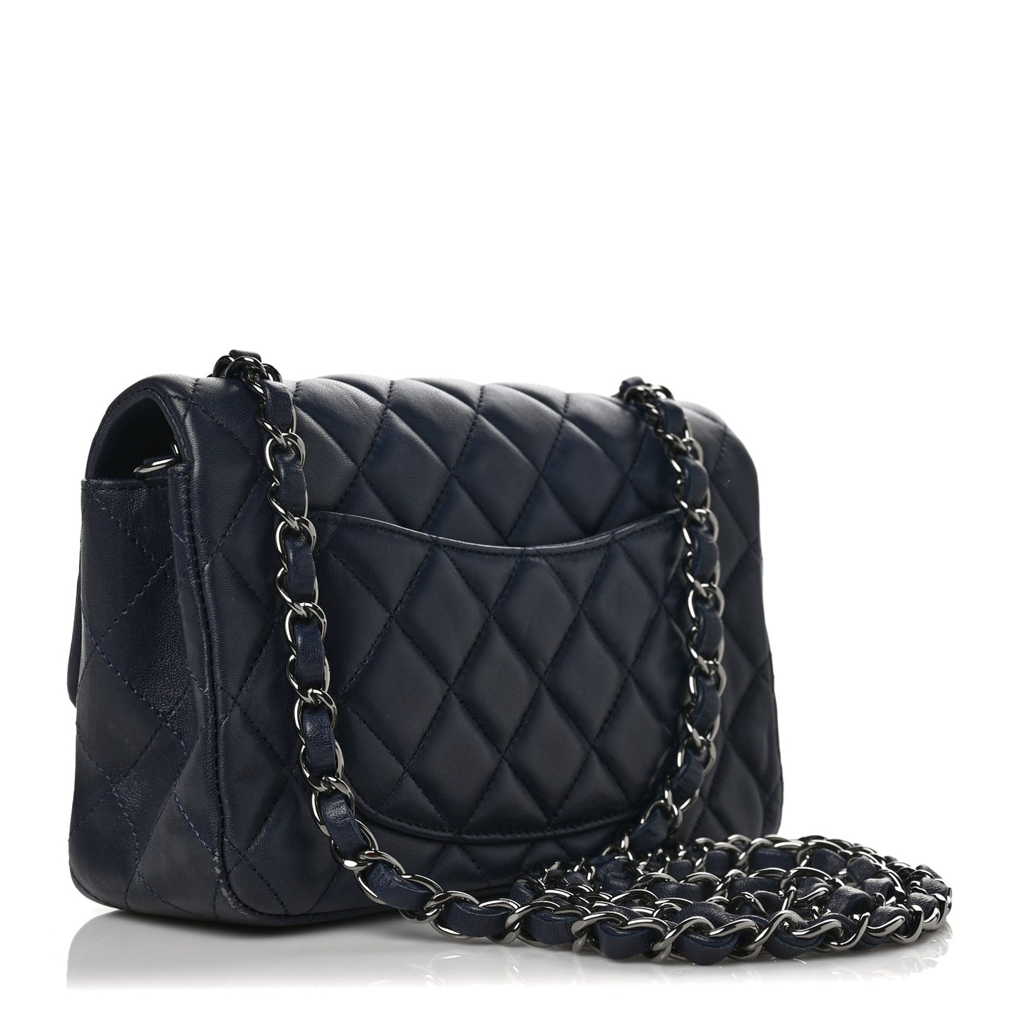 Lambskin Quilted Mini Rectangular Flap Dark Navy Blue