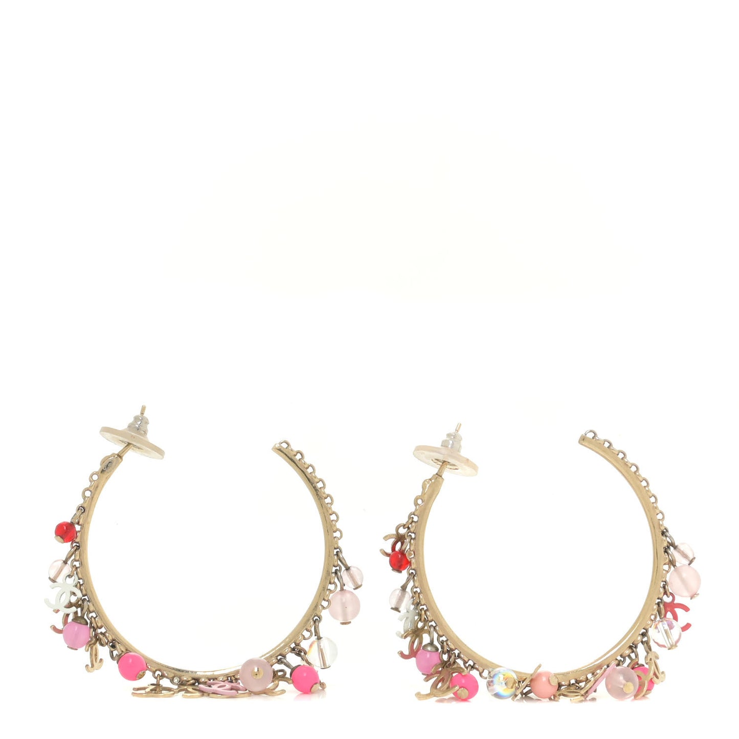 Crystal Bead CC Charm Hoop Earrings Pink Gold