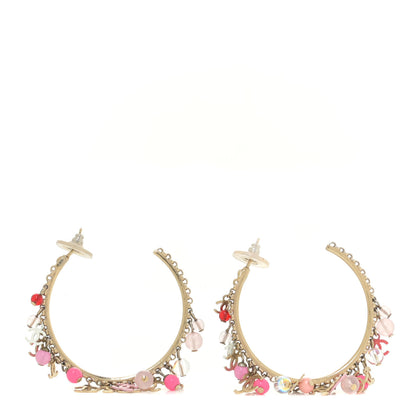 Chanel Crystal Bead CC Charm Hoop Earrings Pink Gold 1 of 7
