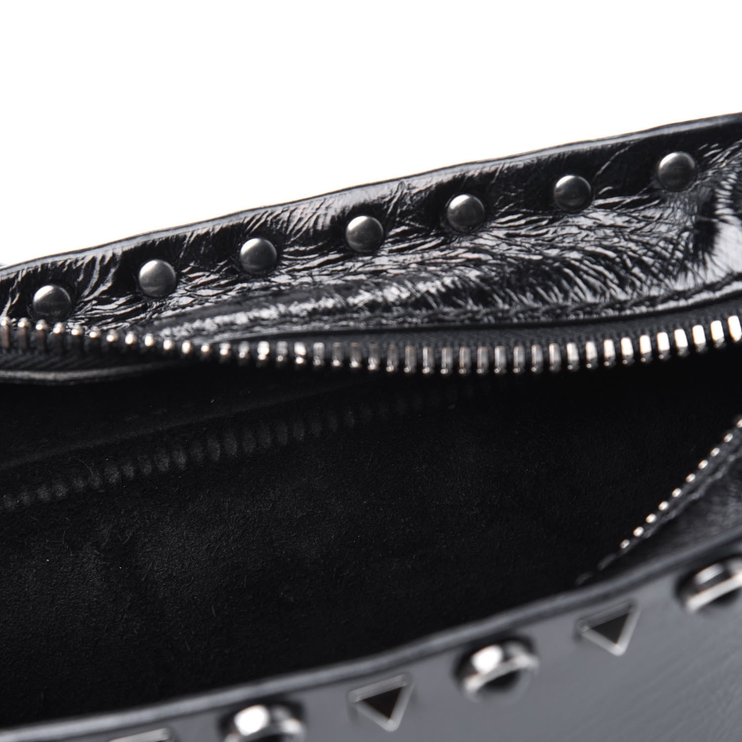 Valentino Garavani Craquele Calfskin Small Guitar Strap Rockstud Rolling Flap Pocket Shoulder Bag Black 7 of 14