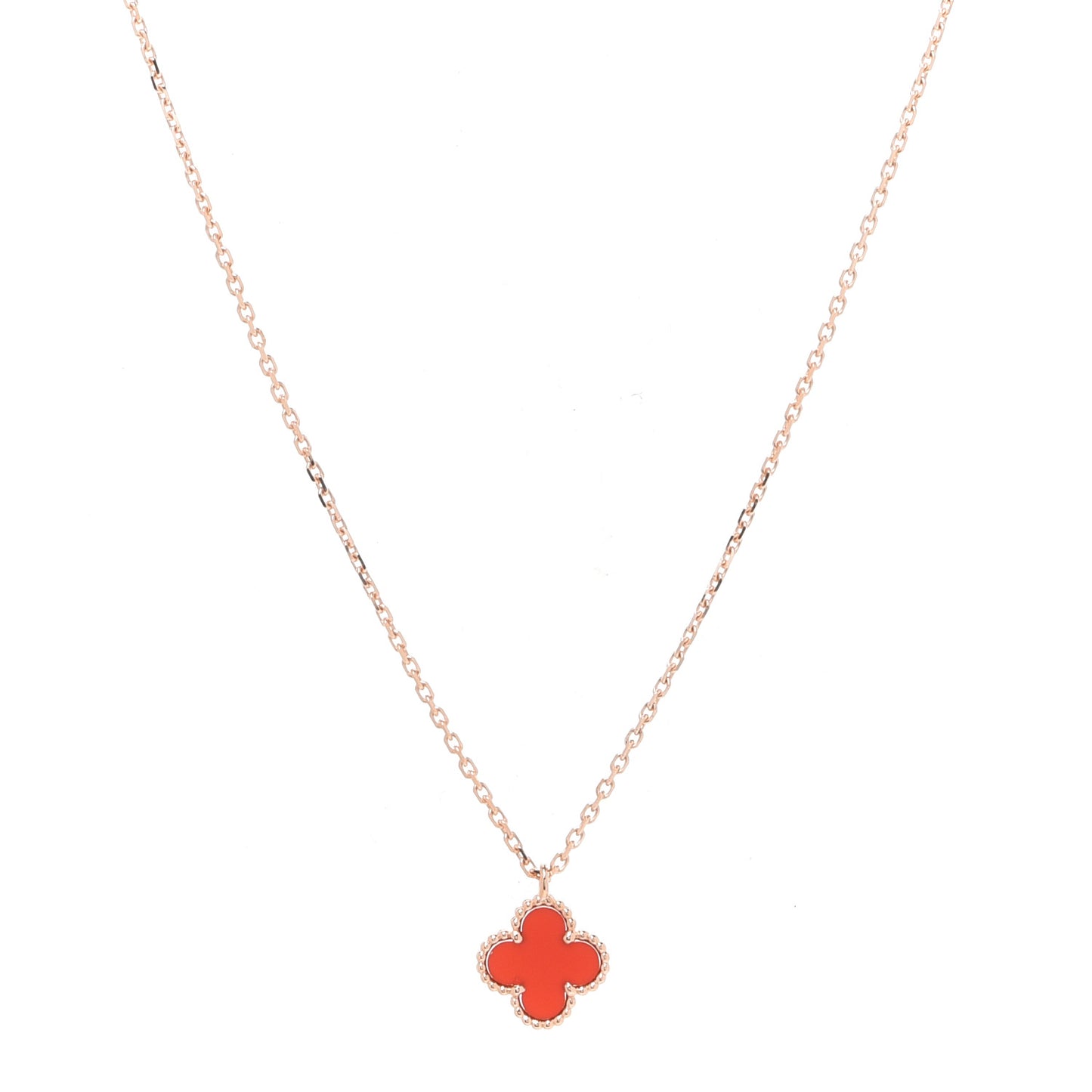 18K Rose Gold Carnelian Sweet Alhambra Pendant Necklace