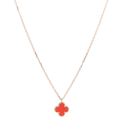 Van Cleef & Arpels 18K Rose Gold Carnelian Sweet Alhambra Pendant Necklace 1 of 6
