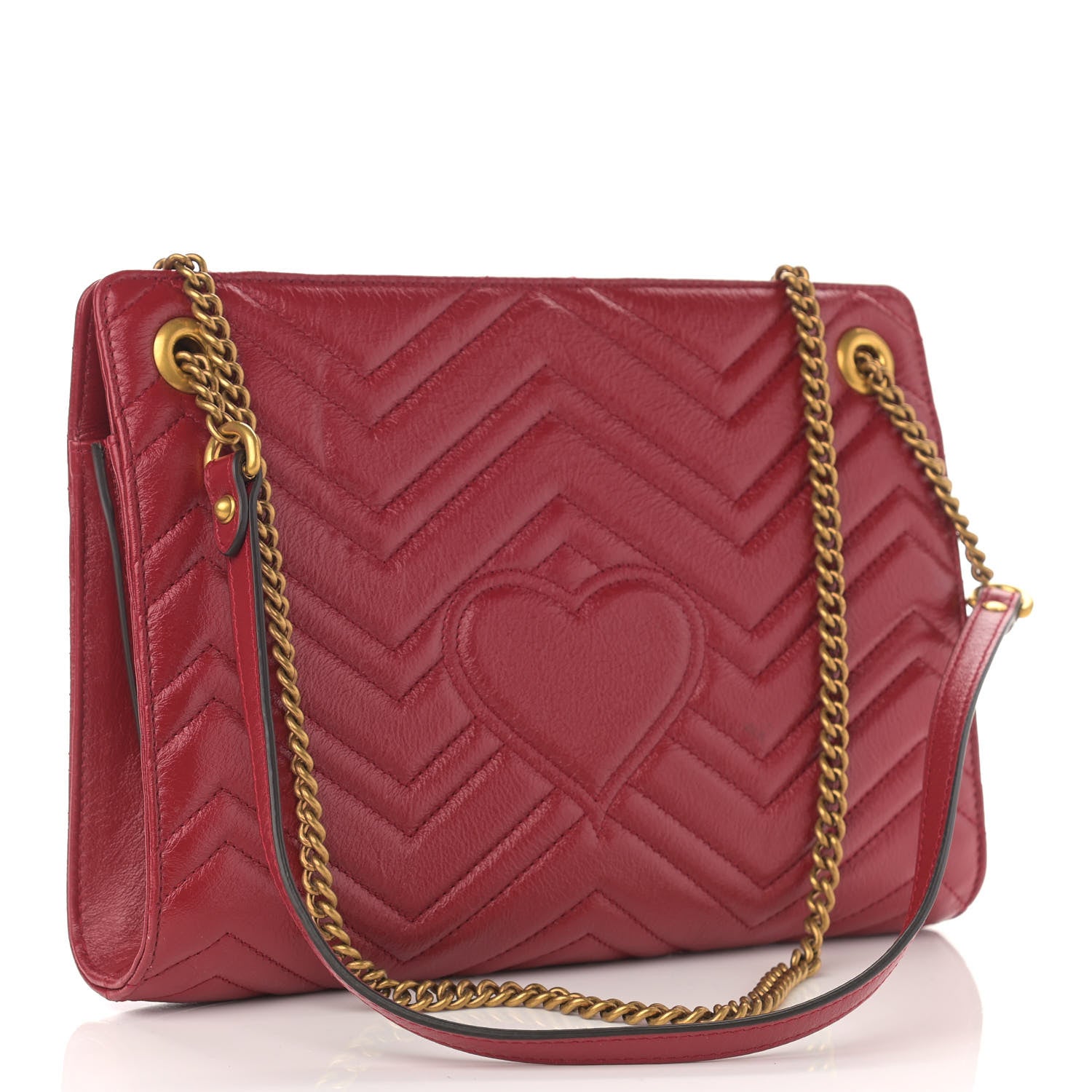 Gucci Azalea Calfskin Matelasse Heart Medium GG Marmont Slim Shoulder Bag Romantic Cerise 3 of 11