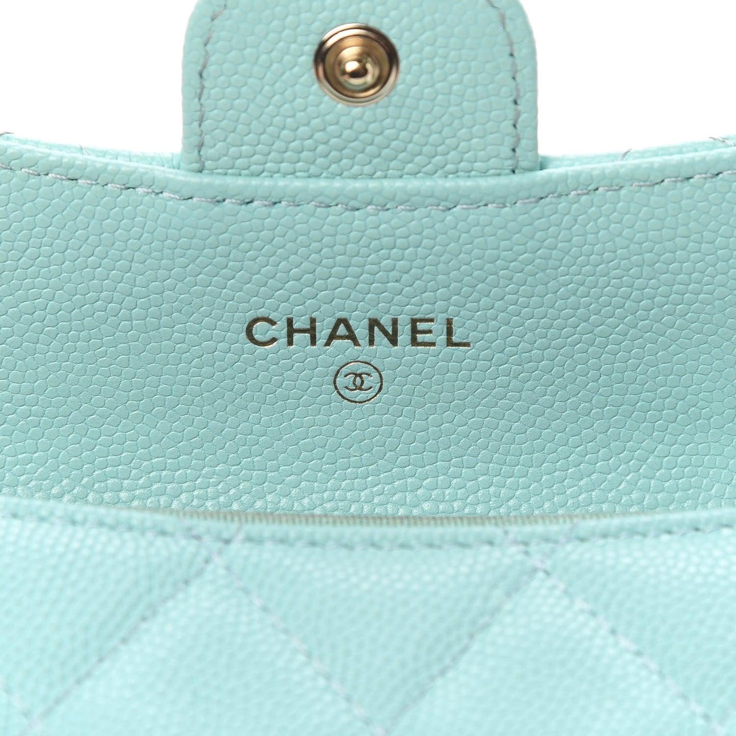 Caviar Quilted Flap Card Holder Wallet Light Blue