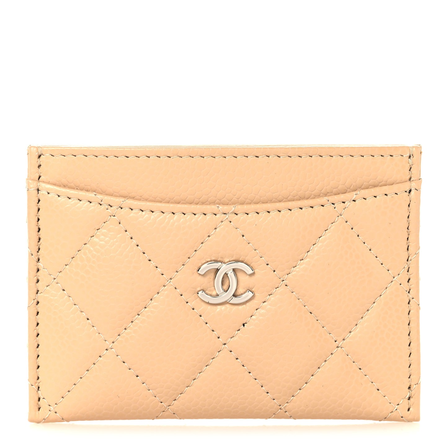 Caviar Quilted Card Holder Beige