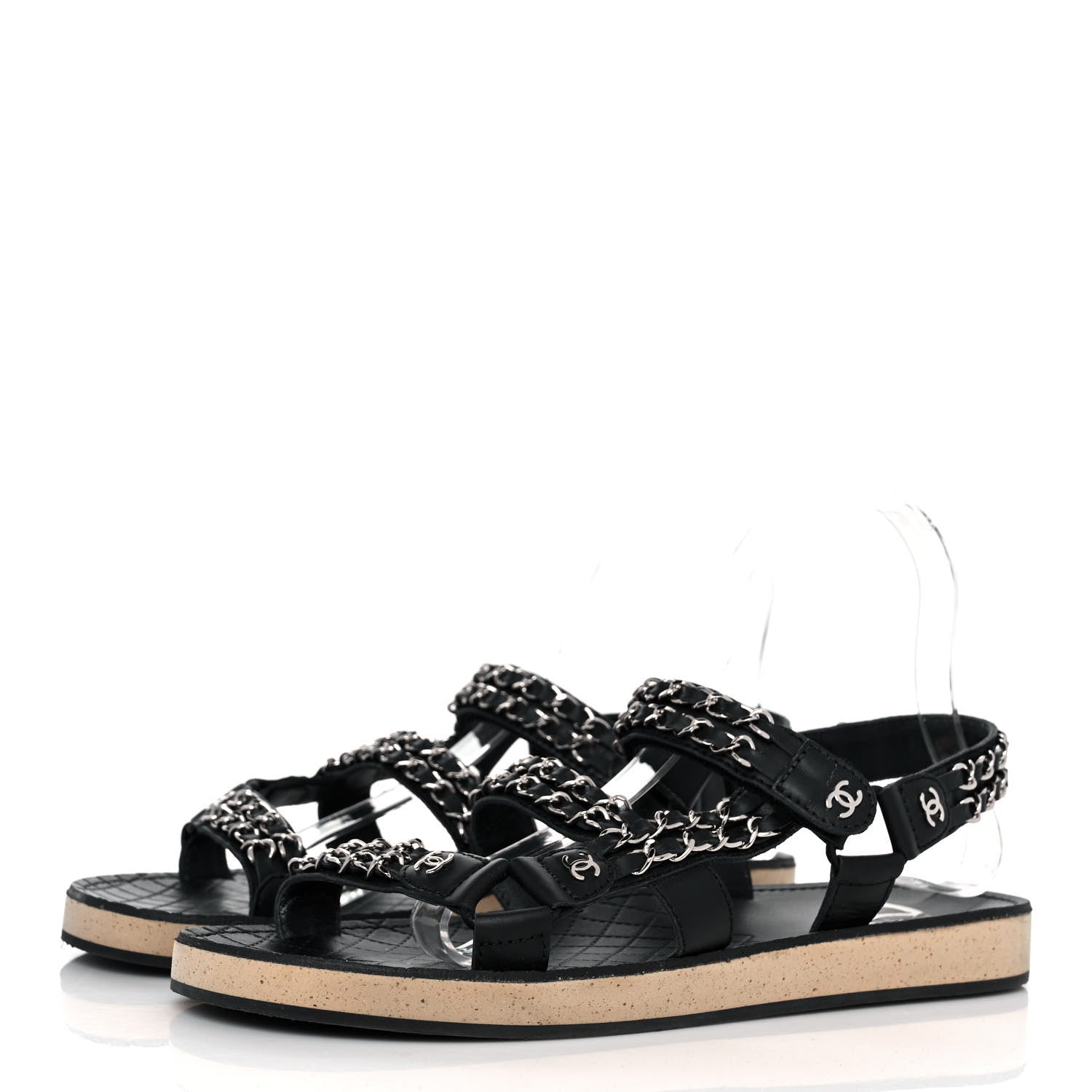Chanel Lambskin Chain Sandals 40 Black 3 of 9
