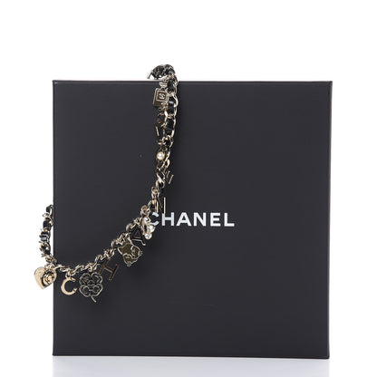 Chanel Glazed Calfskin Crystal Pearl Charm Short Necklace Black Gold 4 of 4