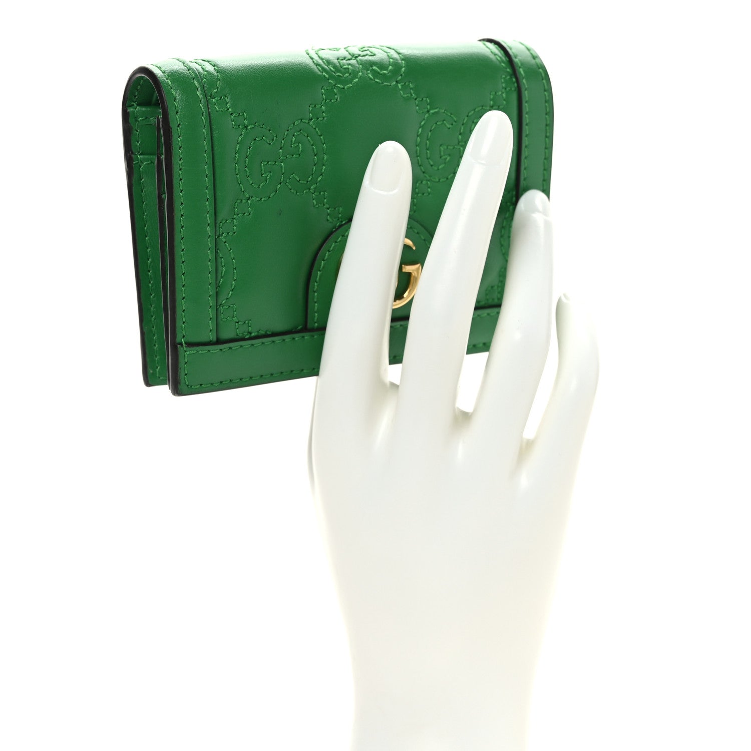 Gucci Calfskin GG Matelasse Card Case Wallet Spring Green 2 of 7