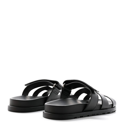 Hermes Calfskin Womens Chypre Sandals 37.5 Black 4 of 10