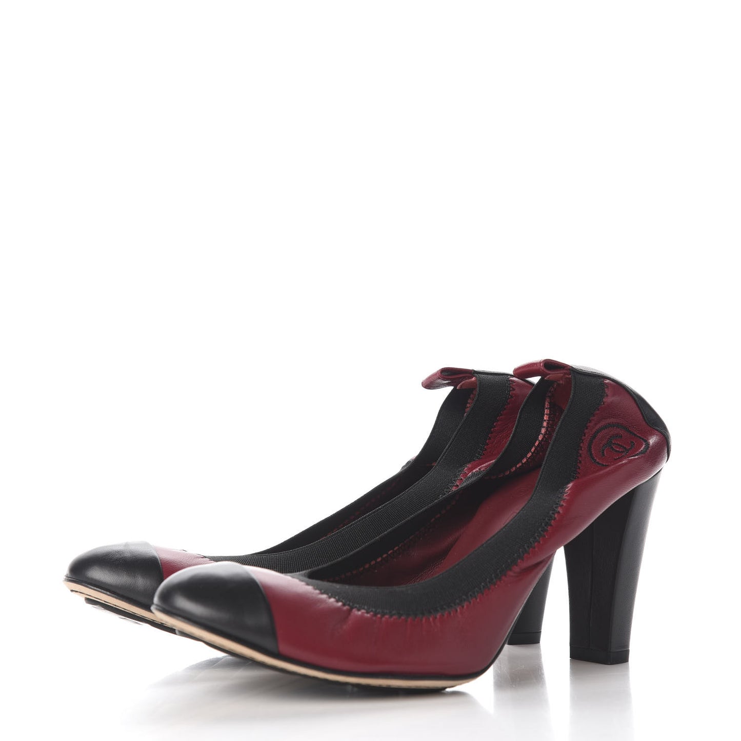 Lambskin CC Elastic Stretch Pumps 38.5 Red Black