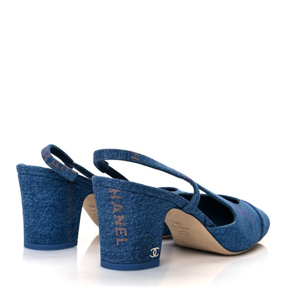 Chanel Denim Cap Toe CC Slingback Pumps 39.5 Light Blue Multicolor 4 of 8