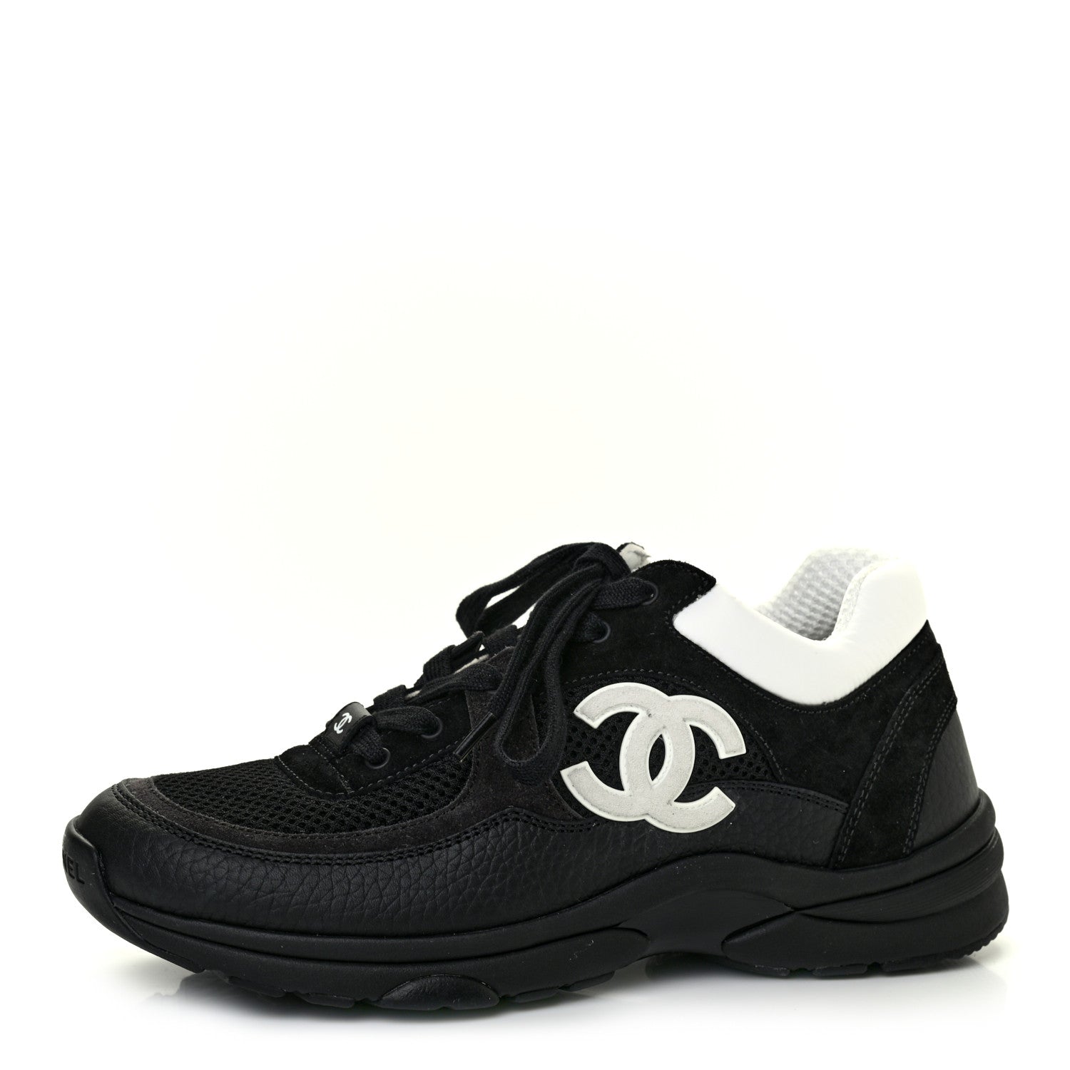 Chanel Mesh Suede Grained Calfskin Womens CC Sneakers 38 Black White 1 of 7