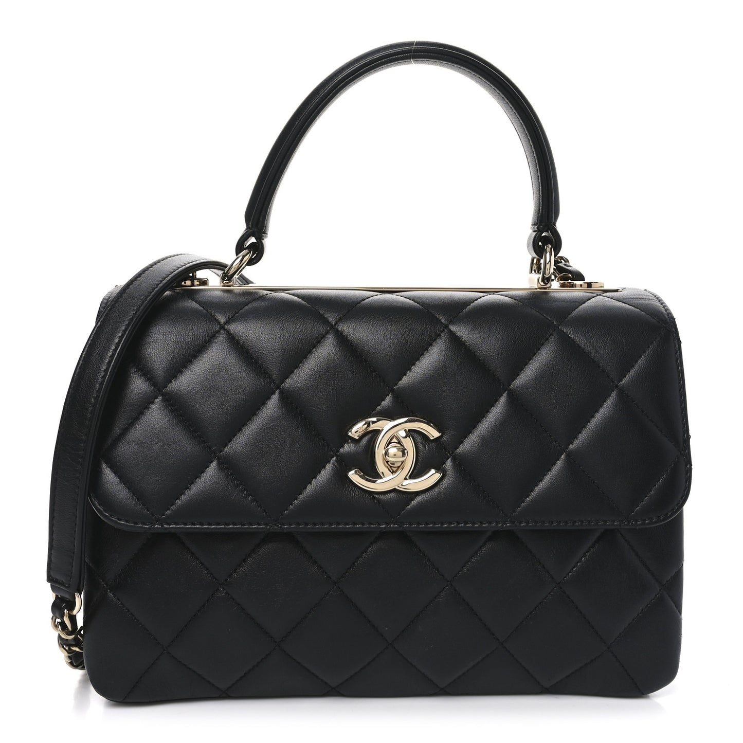 Lambskin Quilted Mini Trendy CC Dual Handle Flap Bag Black