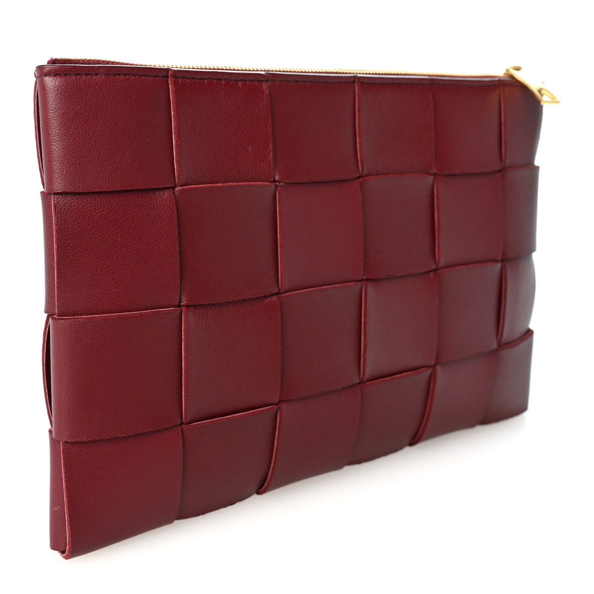Nappa Maxi Intrecciato Small Cassette Flat Zip Pouch Bordeaux