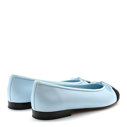 Chanel Lambskin Cap Toe CC Ballerina Flats 37.5 Light Blue Black 5 of 9