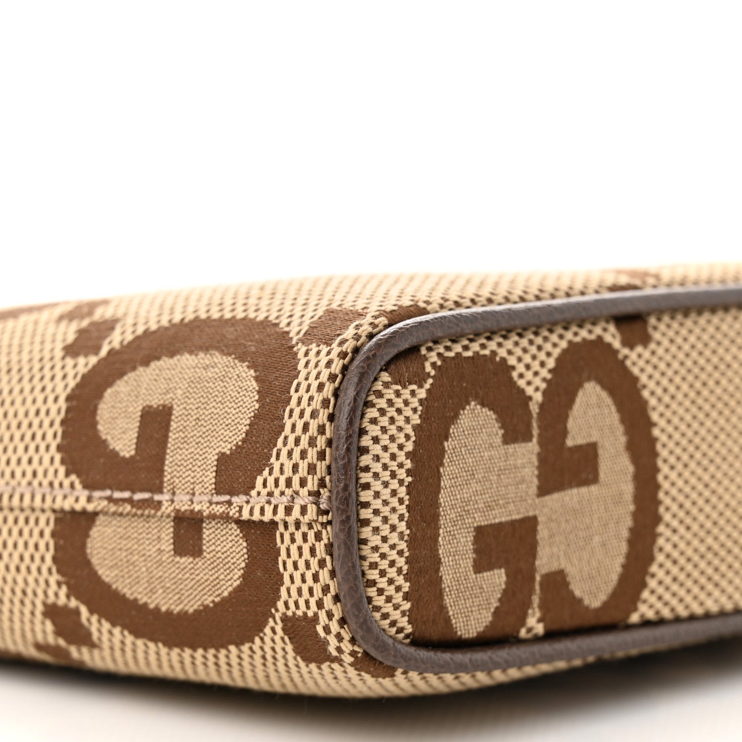 Gucci Monogram Jumbo GG Textured Dollar Calfskin Web Wristlet Messenger Bag Camel Ebony New Acero 9 of 11