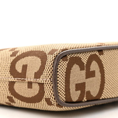 Gucci Monogram Jumbo GG Textured Dollar Calfskin Web Wristlet Messenger Bag Camel Ebony New Acero 9 of 11