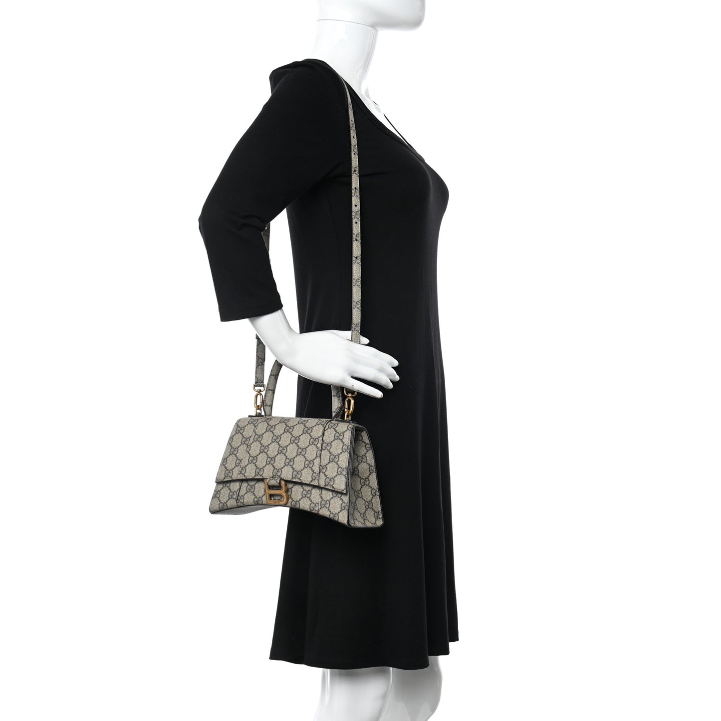 X GUCCI GG Supreme Monogram Small Hourglass Top Handle Bag Beige Ebony