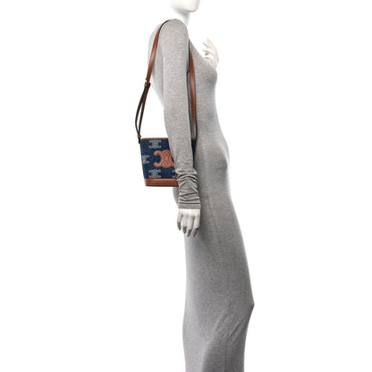 Celine Denim Calfskin Triomphe Small Bucket Bag Blue 2 of 9