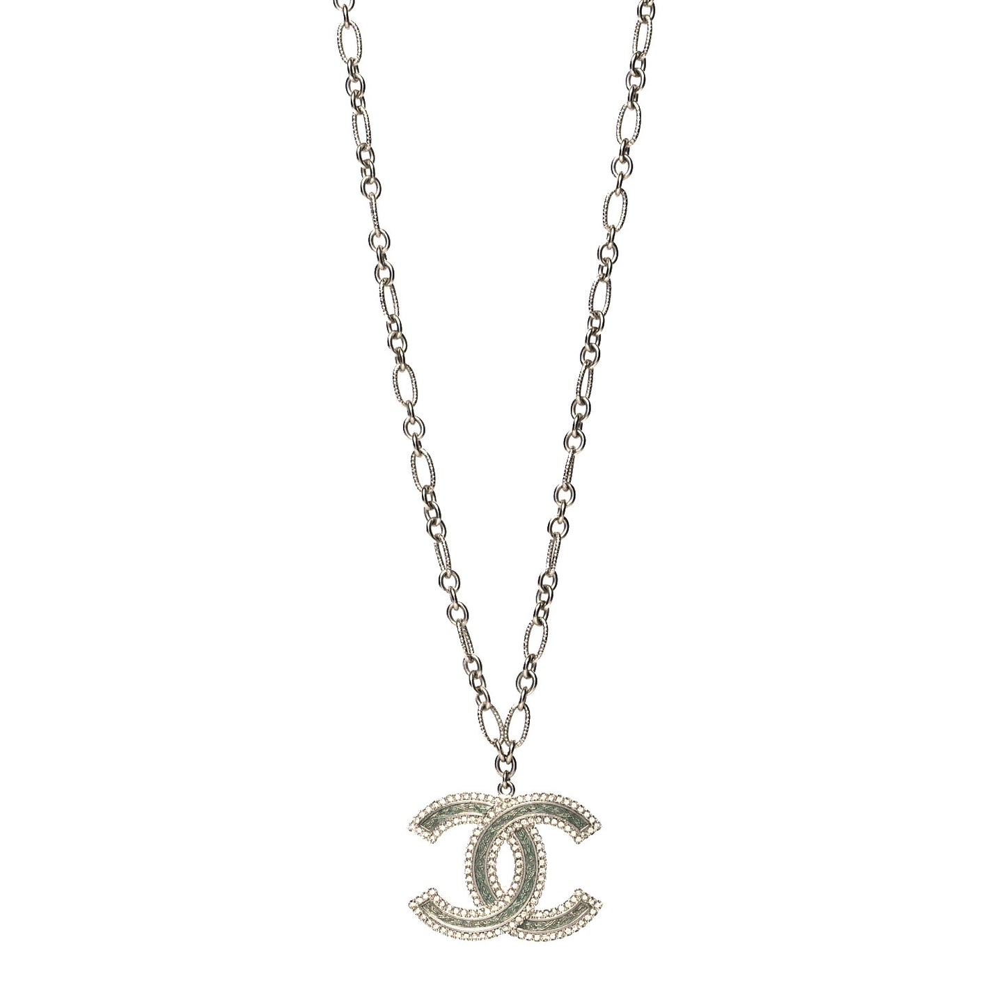 Crystal Glass CC Pendant Necklace Silver