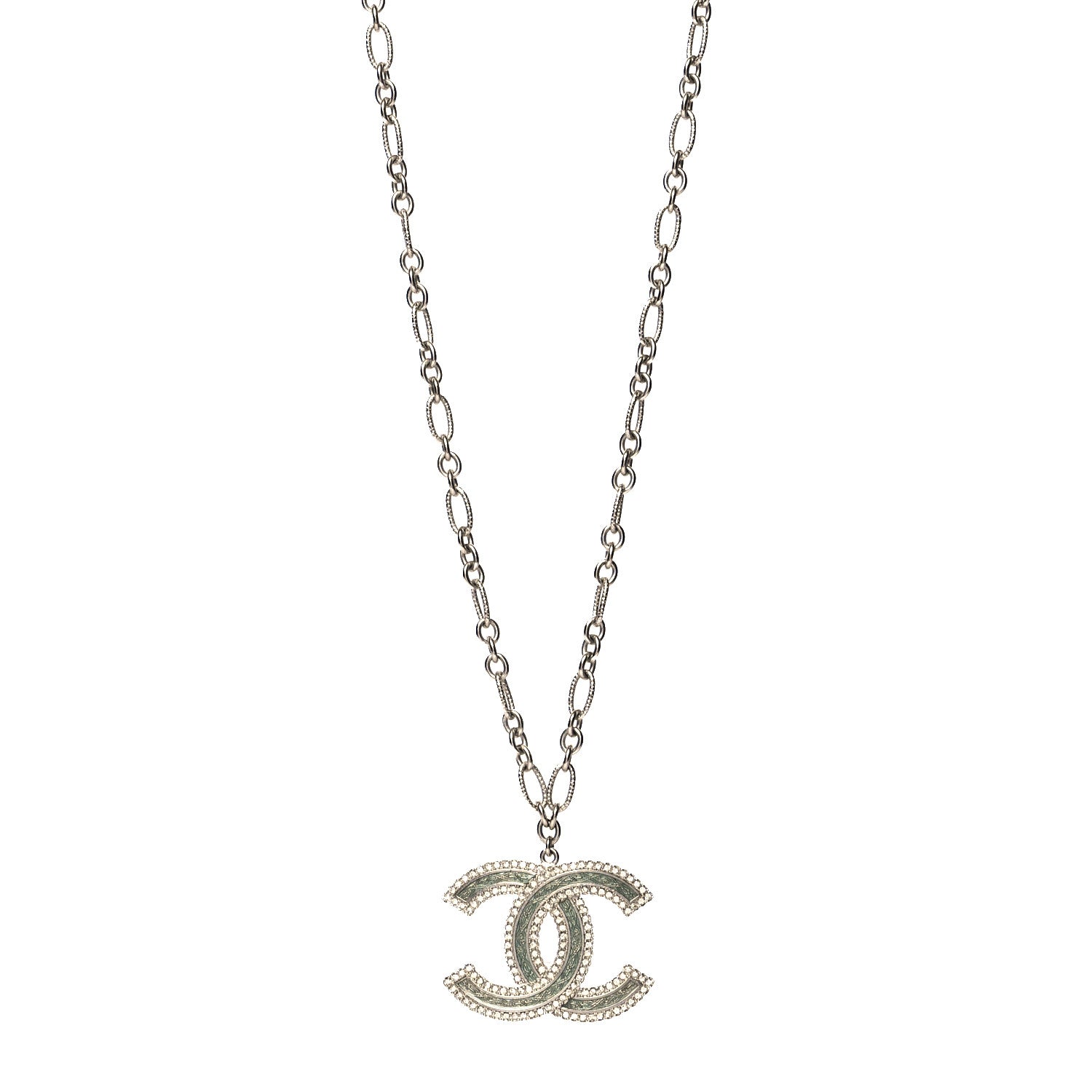 Chanel Crystal Glass CC Pendant Necklace Silver 1 of 5
