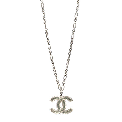 Chanel Crystal Glass CC Pendant Necklace Silver 1 of 5