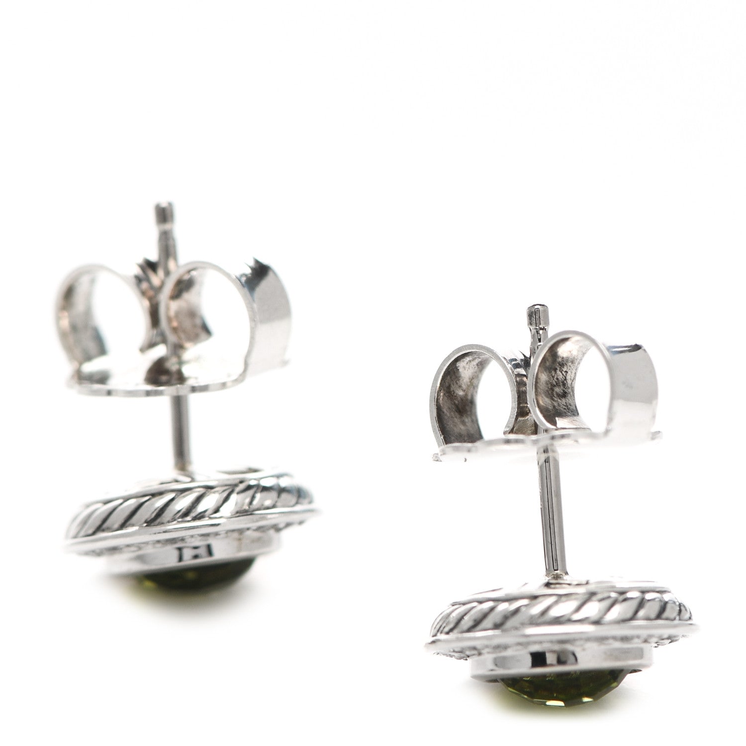 David Yurman Sterling Silver Diamond Peridot 8mm Cerise Earrings 3 of 4