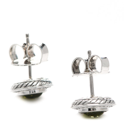 David Yurman Sterling Silver Diamond Peridot 8mm Cerise Earrings 3 of 4