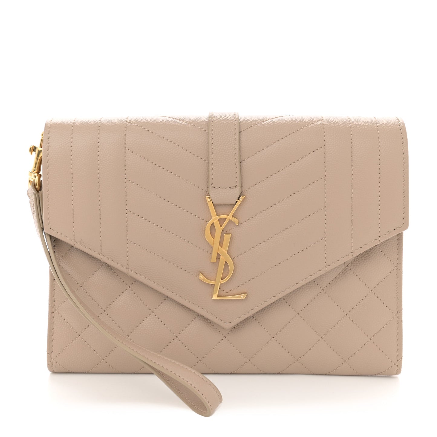 Grain De Poudre Textured Mixed Matelasse Triquilt Monogram Clutch Dark Beige