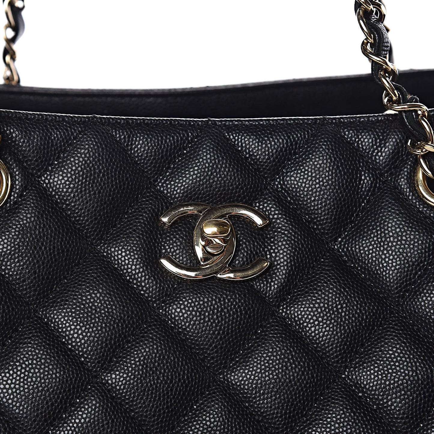 Caviar Quilted Large CC Shopping Tote Black