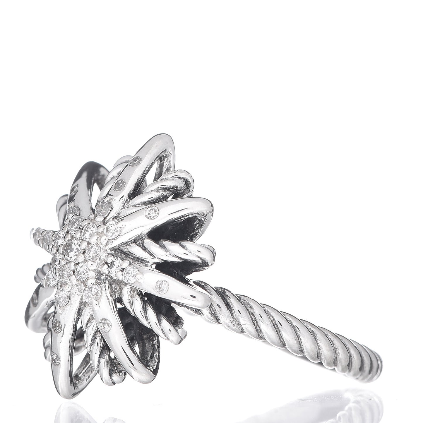 Sterling Silver Diamond 16mm Starburst Ring 51 5.75