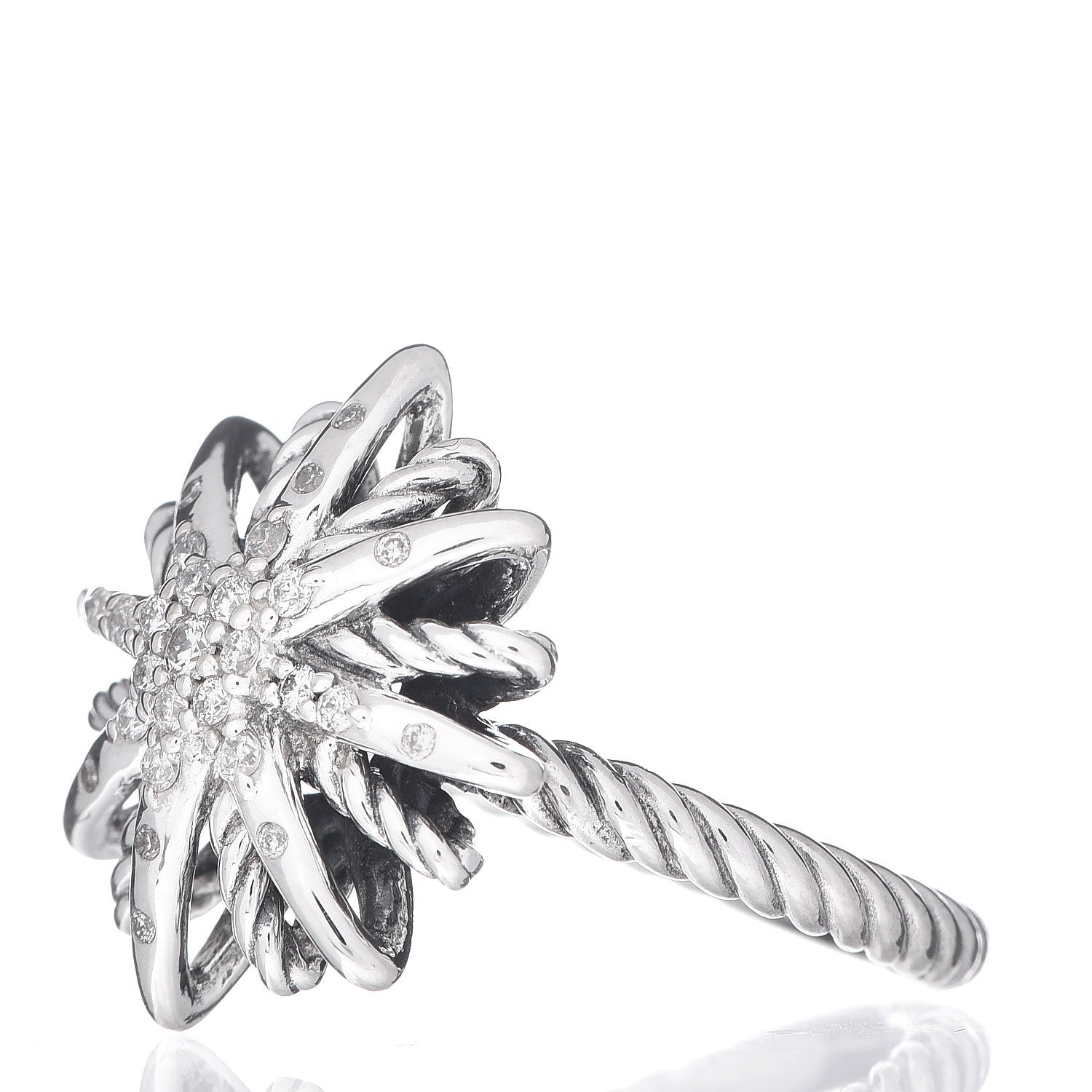 David Yurman Sterling Silver Diamond 16mm Starburst Ring 51 5.75 3 of 5