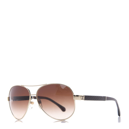 Chanel Lambskin Quilted CC Aviator Sunglasses 4195-Q Brown Gold 1 of 7