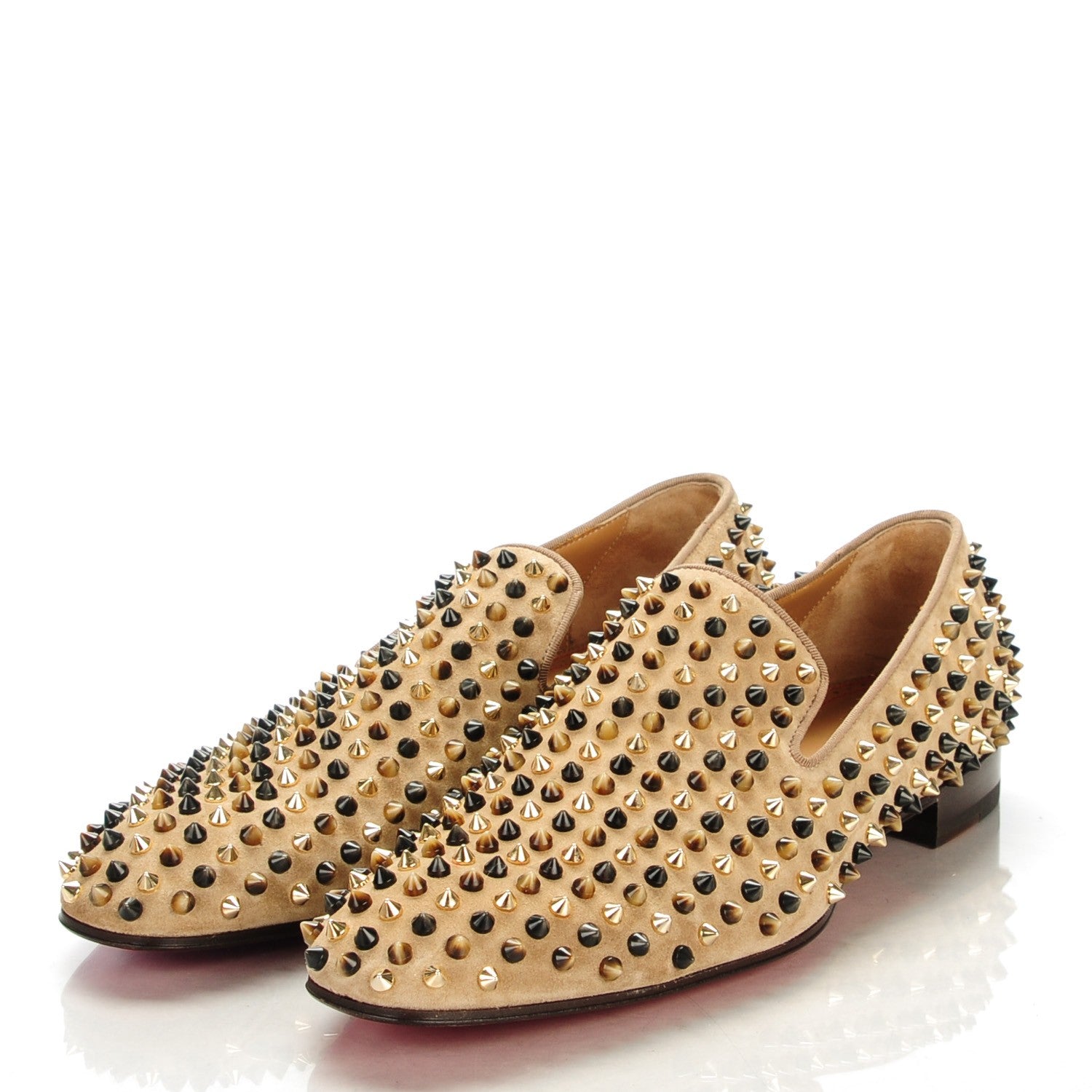 Christian Louboutin Mens Veau Velours Dandelion Spikes Flat Loafers 43.5 Grey Pop Corn 3 of 8