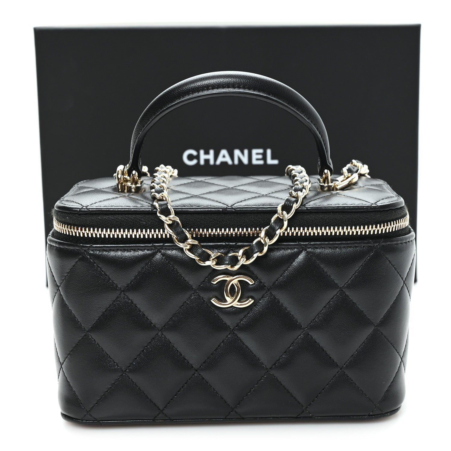 Chanel Lambskin Quilted Small Top Handle Vanity Case With Chain Black 12 of 12