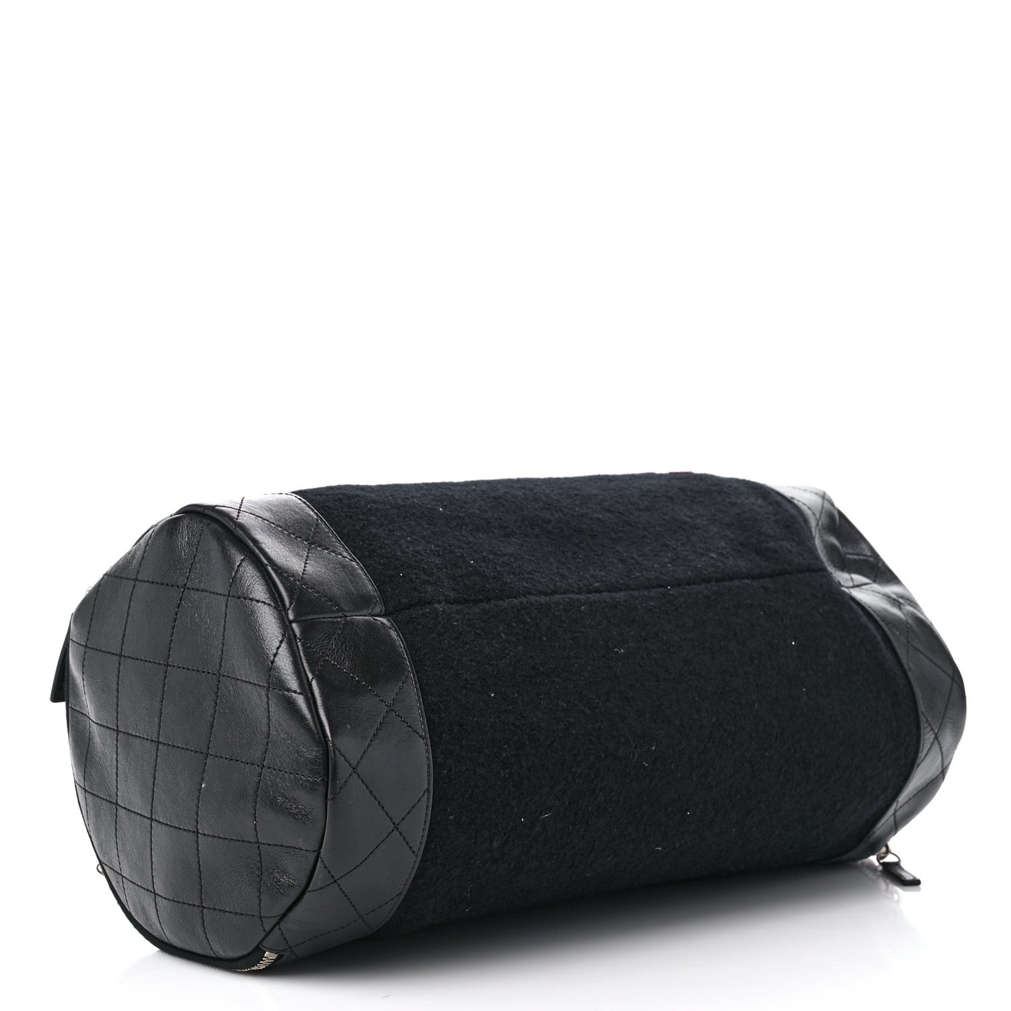Wool Calfskin Embroidered Paris Hamburg Bowling Bag Black