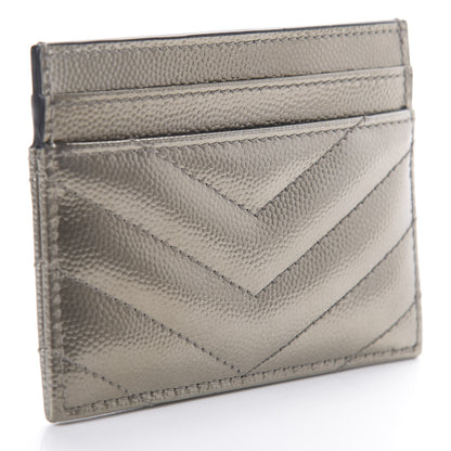 Saint Laurent Metallic Grain De Poudre Matelasse Chevron Monogram Credit Card Case Pimbo 3 of 6