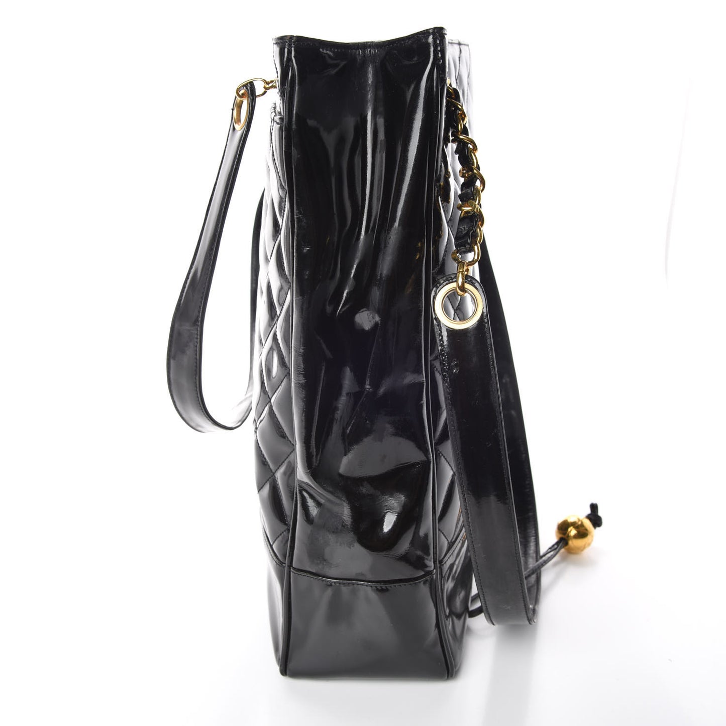 Patent Quilted Shoulder Bag Black