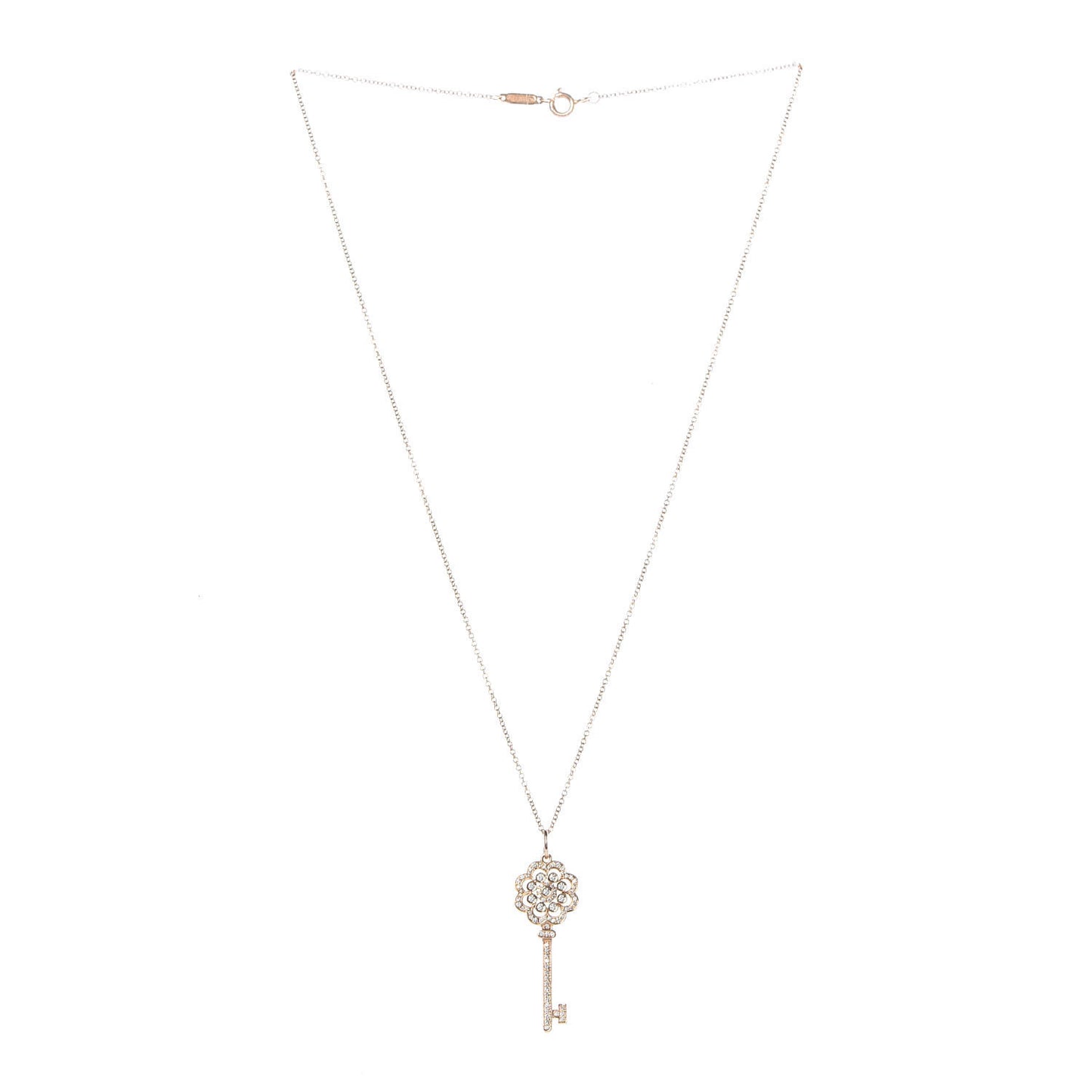 18K Yellow Gold Diamond Rose Key Pendant Necklace