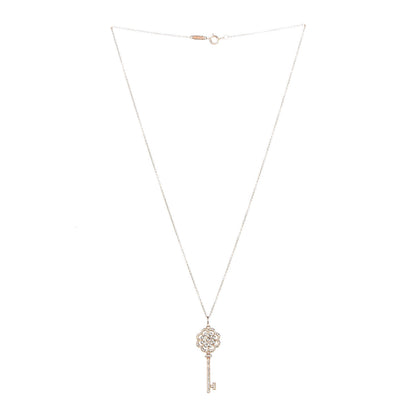 Tiffany 18K Yellow Gold Diamond Rose Key Pendant Necklace 3 of 8