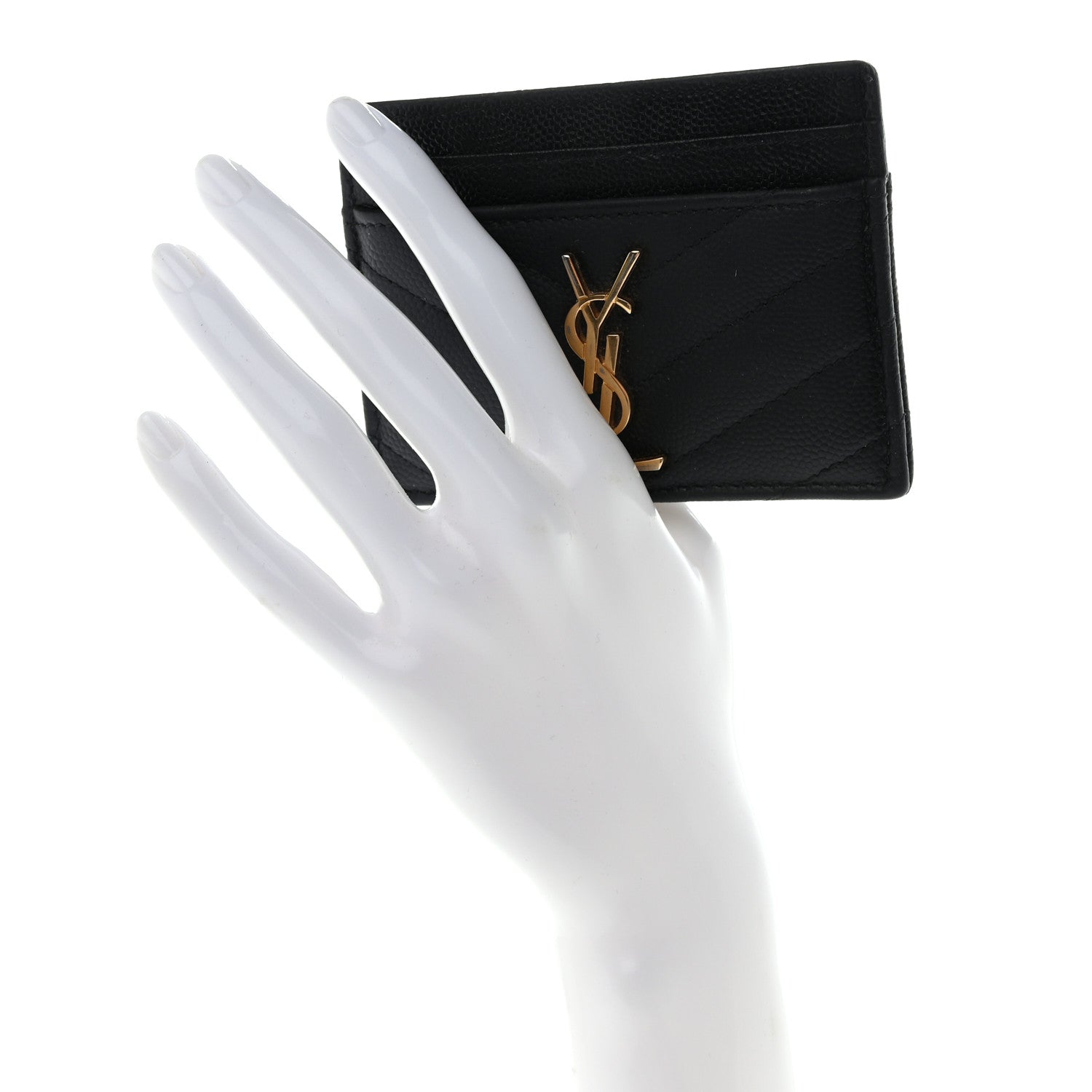 Saint Laurent Grain De Poudre Matelasse Chevron Monogram Credit Card Case Black 2 of 11