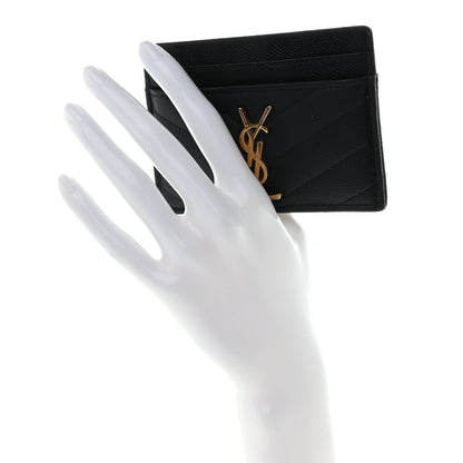 Saint Laurent Grain De Poudre Matelasse Chevron Monogram Credit Card Case Black 2 of 11