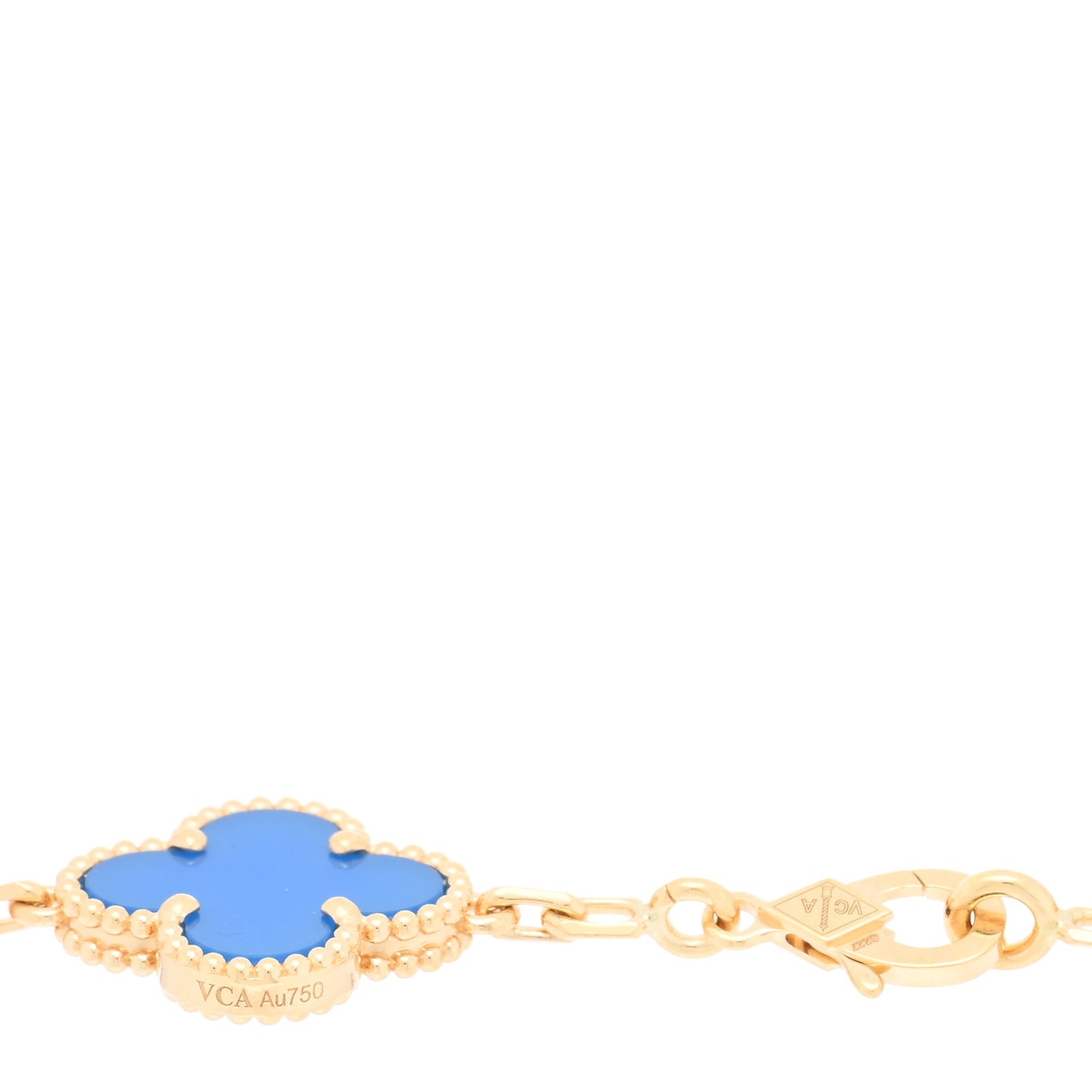 18K Yellow Gold Blue Agate 5 Motifs Vintage Alhambra Bracelet