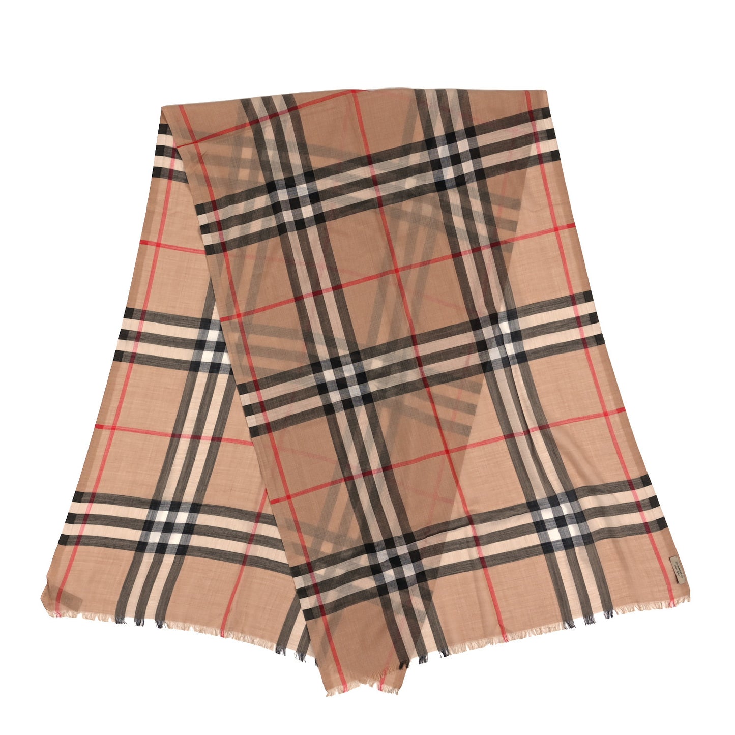 Wool Silk Gauze Giant Check Lightweight Scarf Archive Beige