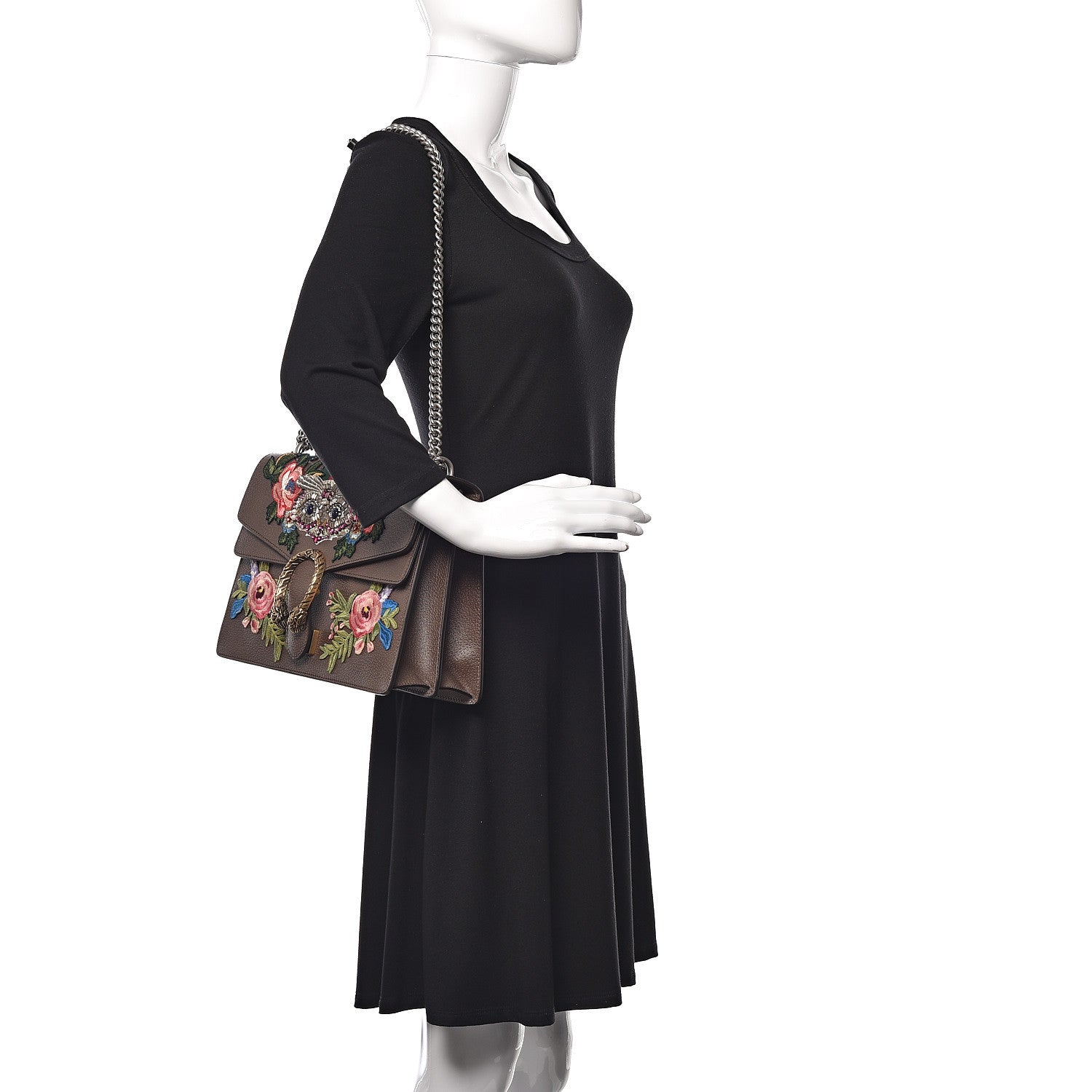 Gucci Calfskin Web Owl Embroidered Medium Dionysus Shoulder Bag New Acero Multicolor 2 of 9