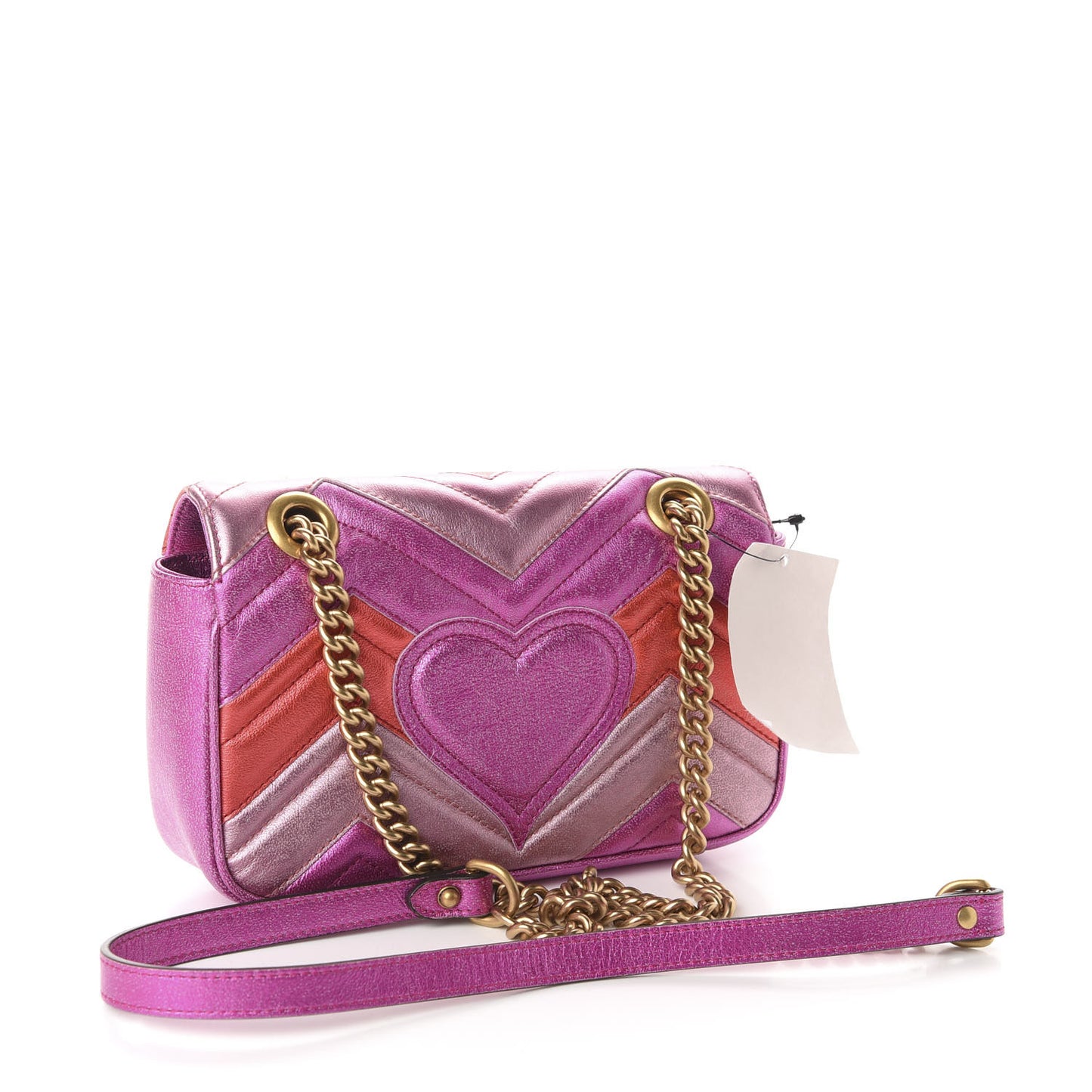 Metallic Calfskin Matelasse Mini GG Marmont Shoulder Bag Fuchsia
