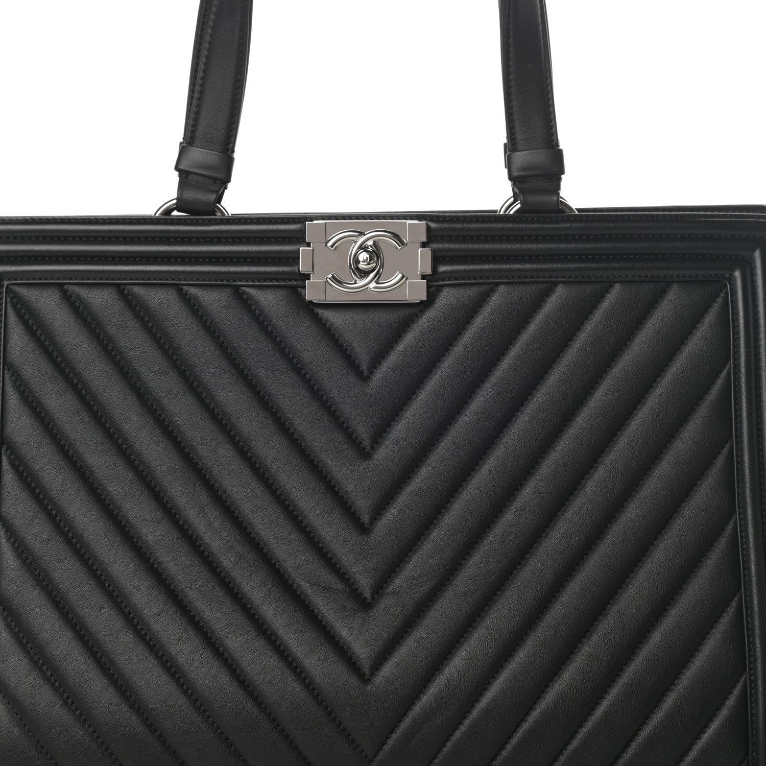 Chanel Calfskin Chevron Quilted Boy Shopping Tote Black 7 of 15